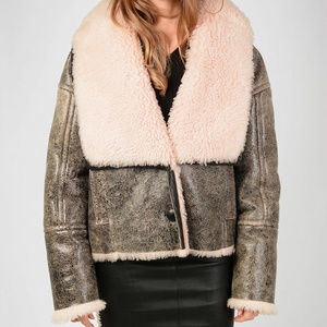 Jackets Black Pink Shearling Leather Peacoat Jacke